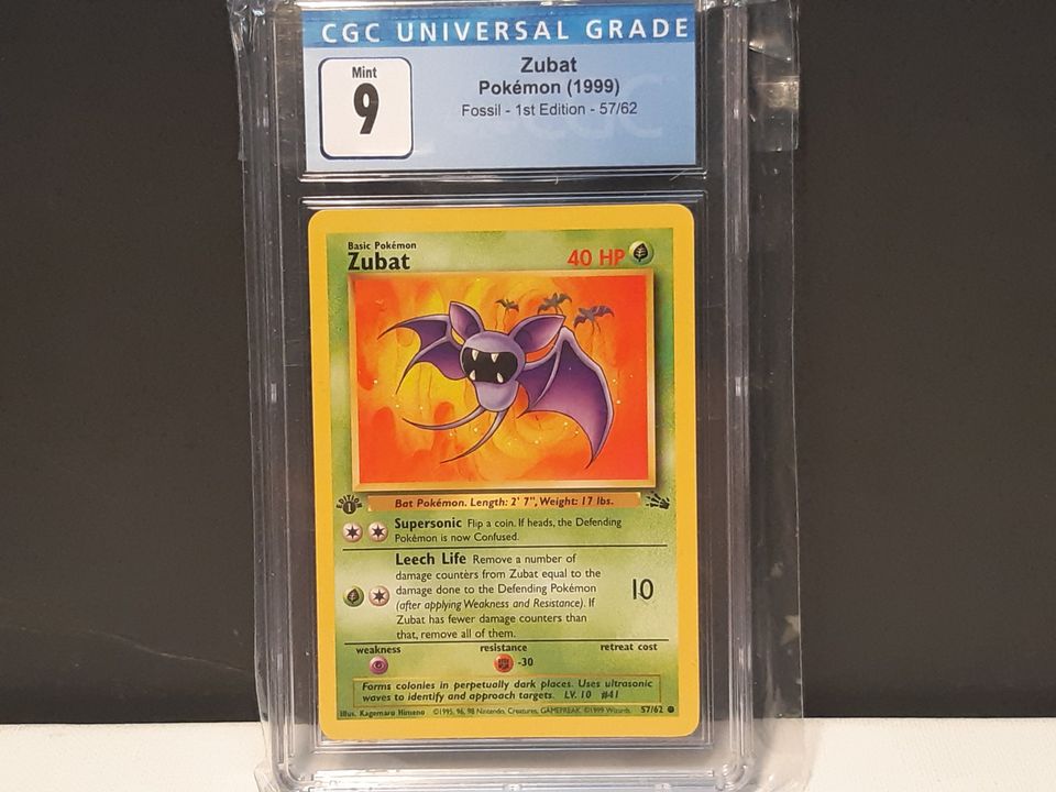 1st Edition Fossil Zubat Graded 9